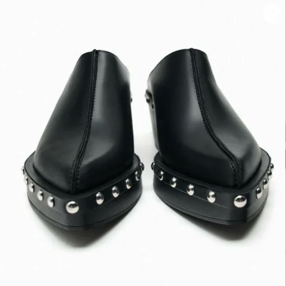 Zara Black Leather Studded Clogs. NWT, Size 38/7.5 NWT - Picture 4 of 6